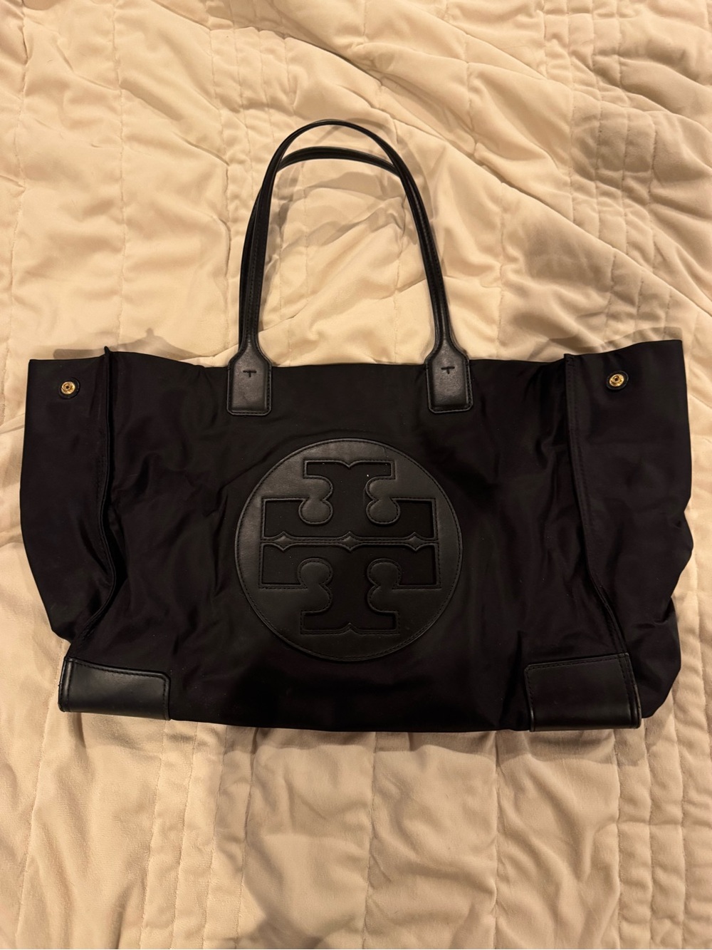 Tory Burch Black Nylon Tote with Leather Logo